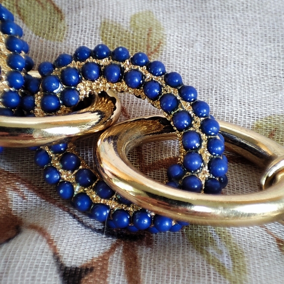 Banana Republic BR Small Navy Blue Micro Cabochon Link Chain Necklace Gold Tone - Picture 5 of 6